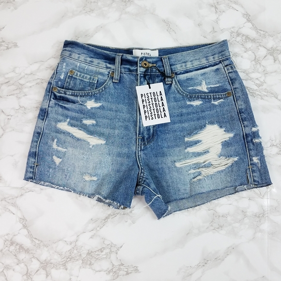 Pistola Nova High Rise Distressed Cut Off Shorts Santa Fe Color Size 26 - Picture 4 of 16